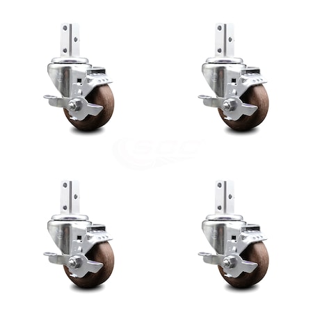 Service Caster 3 Inch High Temp Glass Filled Nylon 7/8 Inch Square Stem Caster Set with Brake SCC-SQ20S314-GFNSHT-TLB-78-4